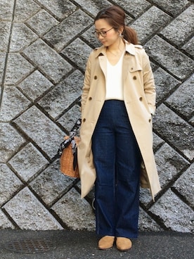 「SLOBE IENA（スローブイエナ）のロングトレンチコート◆（トレンチコート）」を使った、chanpekoさん（レディース・153cm）の春コーディネート
