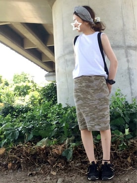 「アイテム（ヘアバンド）」を使った、chanpekoさん（レディース・154cm）の夏コーディネート