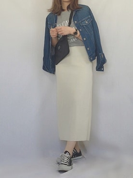 「SLOBE IENA（スローブイエナ）のアイテム（デニムジャケット）」を使った、chanpekoさん（レディース・153cm）の春コーディネート