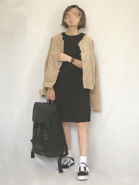 「SENSE OF PLACE by URBAN RESEARCH（センスオブプレイスバイアーバンリサーチ）のコーデュロイルーズジャケット（ノーカラージャケット）」を使った、chanpekoさん（レディース・153cm）の秋コーディネート
