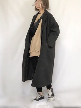 「DHOLIC（ディーホリック）のアイテム（チェスターコート）」を使った、chanpekoさん（レディース・153cm）の秋コーディネート