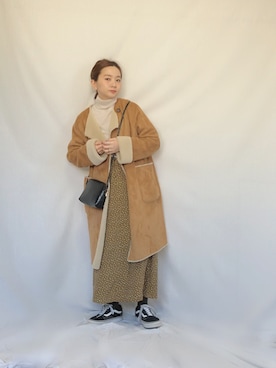 「SLOBE IENA（スローブイエナ）のアイテム（ムートンコート）」を使った、chanpekoさん（レディース・153cm）の冬コーディネート