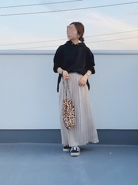 「LIPSTAR（リップスター）のバックシフォンプリーツパーカー（パーカー）」を使った、chanpekoさん（レディース・153cm）の秋コーディネート