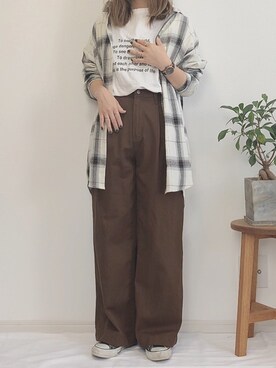「DHOLIC（ディーホリック）のワイドストレートパンツ（その他パンツ）」を使った、chanpekoさん（レディース・153cm）の秋コーディネート