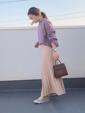 「GRL（グレイル）のプリーツスカート（スカート）」を使った、chanpekoさん（レディース・153cm）の冬コーディネート