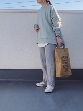 「Sheson（シーズン）のアイテム（スウェット）」を使った、chanpekoさん（レディース・153cm）の春コーディネート