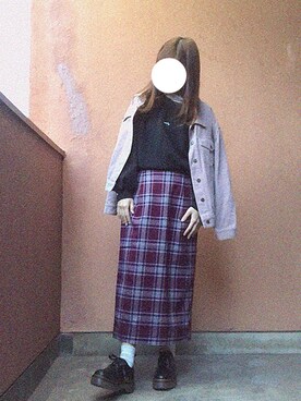「LOWRYS FARM（ローリーズファーム）のタータンチェックタイトスカート　816531（スカート、パープル系）」を使った、みさきさん（レディース・159cm）の冬コーディネート