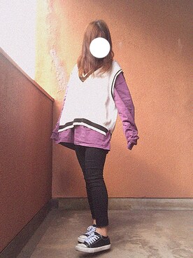 「WEGO（ウィゴー）のWEGO/クロップドチルデンベスト（ベスト、ホワイト系）」を使った、みさきさん（レディース・159cm）の冬コーディネート