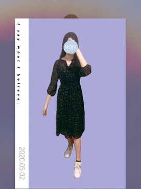 桜井夏希さんの「シフォンギャザープリントワンピース（7分袖）」を使ったコーディネート