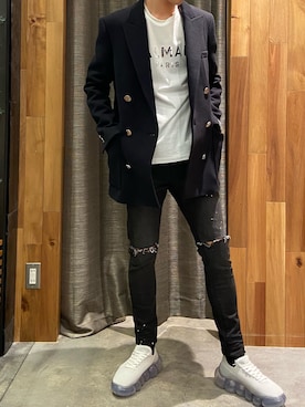 「PURPLE（パープル）のアイテム」を使った、ゆうきさん（メンズ・174cm）の秋コーディネート