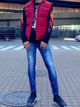 「DSQUARED2（ディースクエアード）のアイテム（ダウンベスト）」を使った、ゆうきさん（メンズ・174cm）の秋コーディネート