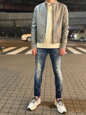 「ロイヤルフラッシュ」｜「アイテム（ライダースジャケット）」を使った、ゆうきさん（メンズ・174cm）の秋コーディネート