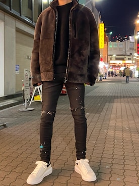 「PURPLE（パープル）のアイテム」を使った、ゆうきさん（メンズ・174cm）の秋コーディネート