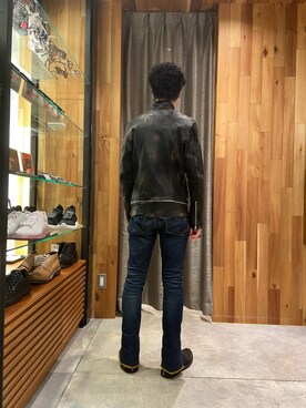 「ロイヤルフラッシュ」｜「アイテム（ライダースジャケット）」を使った、ゆうきさん（メンズ・174cm）の冬コーディネート