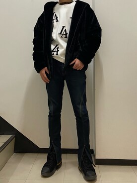 「ロイヤルフラッシュ」｜「アイテム（スウェット）」を使った、ゆうきさん（メンズ・174cm）の冬コーディネート