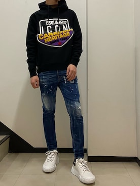 「DSQUARED2（ディースクエアード）のアイテム（パーカー）」を使った、ゆうきさん（メンズ・174cm）の冬コーディネート