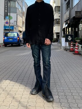 14th addiction クラッシュ加工 デニムシャツ コンチョ インディゴ 14th Addiction（フォーティーンスアディクション）の「14th