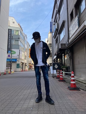 「ロイヤルフラッシュ」｜「アイテム（キャップ）」を使った、ゆうきさん（メンズ・174cm）の冬コーディネート