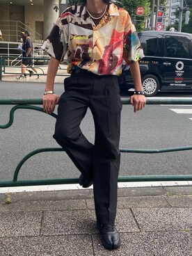 「LAD MUSICIAN（ラッドミュージシャン）のアイテム（スラックス）」を使った、ゆうきさん（メンズ・174cm）の夏コーディネート