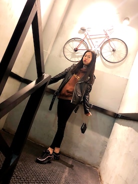 「LAP（ラップ）のアイテム（ライダースジャケット）」を使った、GJ-is-me_just-meさん（レディース・170cm）の秋コーディネート