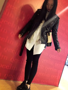 「LAP（ラップ）のアイテム（ライダースジャケット）」を使った、GJ-is-me_just-meさん（レディース・170cm）の冬コーディネート