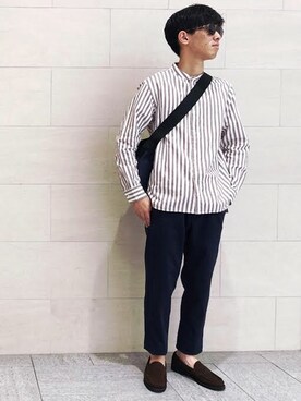 「アイテム（ショルダーバッグ、ブルー系）」を使った、佐藤さん（メンズ・170cm）の夏コーディネート