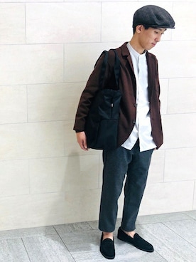 「アイテム（ハンチング/ベレー帽）」を使った、佐藤さん（メンズ・170cm）の秋コーディネート