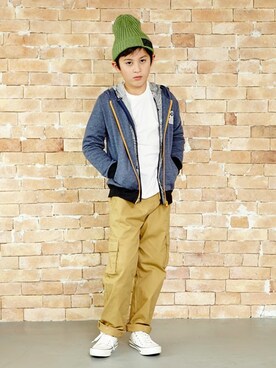 「KRIFF MAYER」｜「アイテム（ニットキャップ/ビーニー）」を使った、KRIFF MAYERさん（キッズ・136cm）の春コーディネート