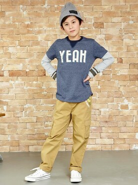 「KRIFF MAYER」｜「アイテム（ニットキャップ/ビーニー）」を使った、KRIFF MAYERさん（キッズ・136cm）の春コーディネート