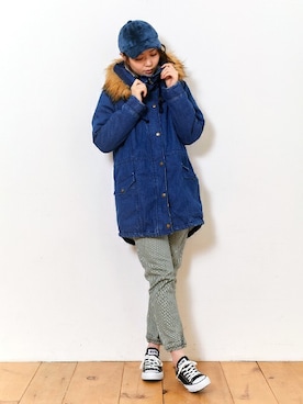 「ヒッコリー」｜「アイテム（モッズコート）」を使った、KRIFF MAYERさん（レディース・163cm）の冬コーディネート