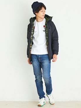 「KRIFF MAYER（クリフメイヤー）のアイテム（ダウンジャケット/コート）」を使った、KRIFF MAYERさん（メンズ・175cm）の冬コーディネート