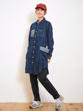 「ヒッコリー」｜「アイテム（シャツワンピース）」を使った、KRIFF MAYERさん（レディース・164cm）の秋コーディネート