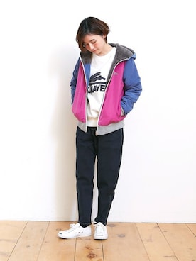 「KRIFF MAYER」｜「アイテム（スウェット）」を使った、KRIFF MAYERさん（レディース・159cm）の冬コーディネート