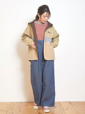 「ウィンドブレーカー」｜「アイテム（サロペット/オーバーオール）」を使った、KRIFF MAYERさん（レディース・163cm）の春コーディネート