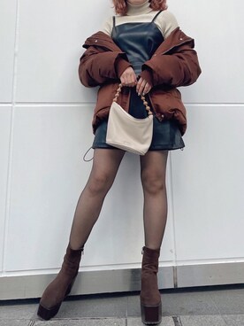 「防寒」｜「アイテム（ワンピース/ドレス）」を使った、YUUKA さん（レディース・162cm）の冬コーディネート