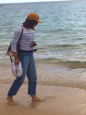 「DISCOAT（ディスコート）のアイテム（デニムパンツ、ブルー系）」を使った、Rieko Matsudaさん（レディース）の春コーディネート