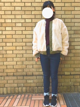 「茶色」｜「アイテム（MA-1）」を使った、由衣さん（レディース・154cm）の冬コーディネート
