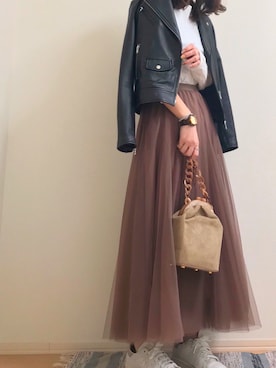 「green label relaxing（グリーンレーベルリラクシング）のアイテム（ライダースジャケット）」を使った、a ✩︎⡱さん（レディース・160cm）の春コーディネート