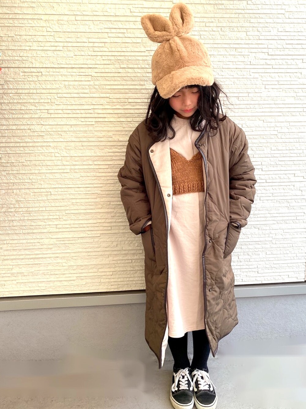 「キッズファッション、ワンピース、冬休み、kids」｜「BRANSHESのロングスリットワンピース（ワンピース、ホワイト系）」を使った、Yunn * さん（キッズ・126cm）の冬コーディネートの1枚目の写真