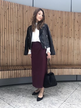 「green label relaxing（グリーンレーベルリラクシング）のアイテム（ライダースジャケット）」を使った、ゆっきーさん（レディース・153cm）の秋コーディネート