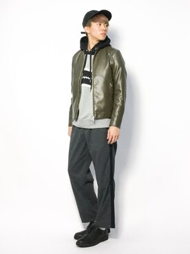 「JOURNAL STANDARD relume（ジャーナルスタンダード　レリューム）のアイテム（ライダースジャケット）」を使った、Ryoさん（メンズ・173cm）の冬コーディネート