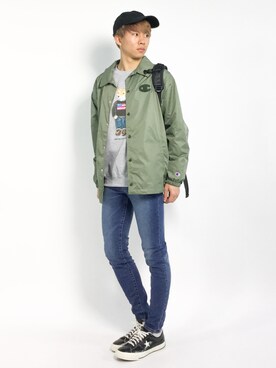「Champion（チャンピオン）のアイテム（その他アウター）」を使った、Ryoさん（メンズ・173cm）の冬コーディネート