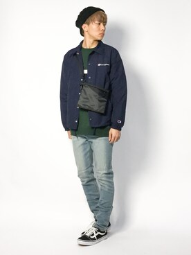 「Champion（チャンピオン）のアイテム（ナイロンジャケット）」を使った、Ryoさん（メンズ・173cm）の冬コーディネート