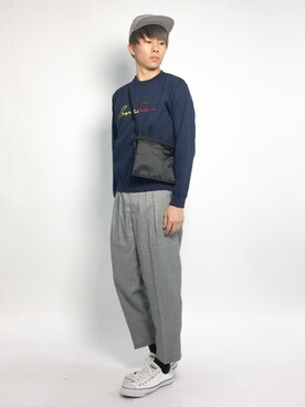 「アイテム（スウェット、ブルー系）」を使った、Ryoさん（メンズ・173cm）の冬コーディネート