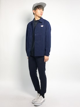 「DANTON（ダントン）のアイテム（カバーオール）」を使った、Ryoさん（メンズ・173cm）の春コーディネート