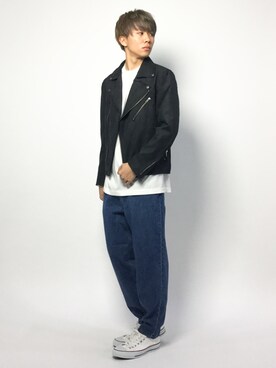 「NANO universe（ナノユニバース）のアイテム（ライダースジャケット）」を使った、Ryoさん（メンズ・173cm）の春コーディネート