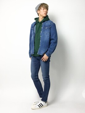 「MONKEY TIME（モンキータイム）のアイテム（デニムパンツ）」を使った、Ryoさん（メンズ・173cm）の春コーディネート