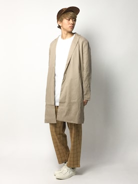 「EMMA CLOTHES（エマクローズ）のアイテム（チェスターコート）」を使った、Ryoさん（メンズ・173cm）の春コーディネート