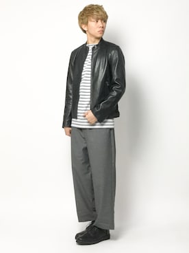 「JOURNAL STANDARD relume（ジャーナルスタンダード　レリューム）のアイテム（ライダースジャケット）」を使った、Ryoさん（メンズ・173cm）の春コーディネート