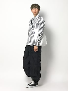 Web限定 Chow Down チャウダウン Kung Fu Pants カンフーパンツ ワイドナイロンパンツを使ったショップスタッフのメンズ人気ファッションコーディネート Wear